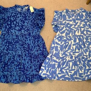 Two Blue Patterned Tiered Dresses